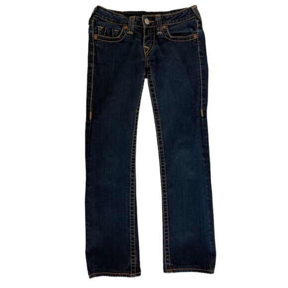 True Religion Bootcut Jeans Womens 27 Gina Big T Dark Wash Straight Mid Rise - Picture 1 of 6